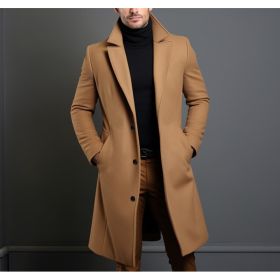 Men's Mid-length Trench Coat Fall Winter Slim Pockets Single-breasted Collar Jacket  Casual Business Comfortable Overcoat Clothing (Option: Khaki-L)