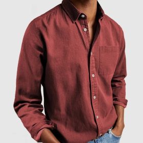 Men's Shirt New Long Sleeve Lapel (Option: Red-M)