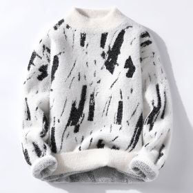 Winter Fleece-lined Thickened Men's Bottoming Sweater Fall And Winter Inner (Option: White-M)