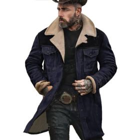 Suede Multicolor Jacket Multi-pocket Zipper (Option: Navy Blue-L)