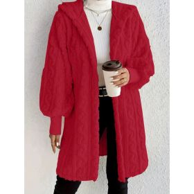 Hooded Double-sided Plush Cuff Thread Long Coat (Option: Red-2XL)