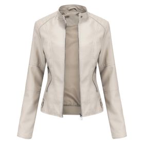 Thin Large Size Leather Clothing With Stand Collar Slim-fit Jacket (Option: Beige-XS)