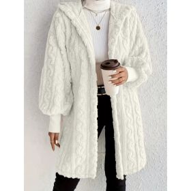 Hooded Double-sided Plush Cuff Thread Long Coat (Option: White-XL)