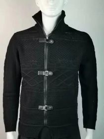 Autumn And Winter Turtleneck Men's Cardigan Coat (Option: Black-XXL)