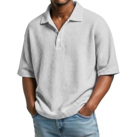 Men's Summer Basic Style Waffle Pattern Button Collar POLO Shirt Short Sleeve New Top (Option: White-M)