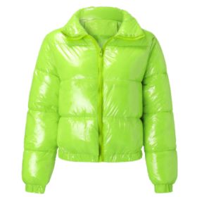 Bright Metallic Short Women's Cotton-padded Jacket (Option: Fluorescent green-XXL)