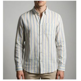 Striped Print Shirt Casual Loose Long-sleeved Shirt Men's Clothing (Option: HDCS17  Blue-M)