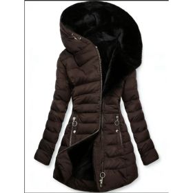 Slim-fit Cotton-padded Jacket Coat Hooded (Option: Coffee-XL)