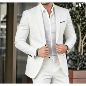 Elegant Banquet Gown Slim-Fit Fashionable Suit And Trousers For Men (Option: White-3XL)