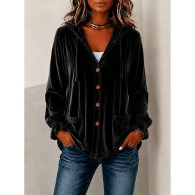 Solid-color Hooded European-style Button-up Coat (Option: Black-XL)