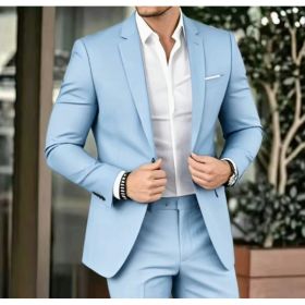 Elegant Banquet Gown Slim-Fit Fashionable Suit And Trousers For Men (Option: Sky Blue-2XL)