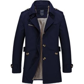 Men's casual jacket mid-length trench coat (Option: Dark Blue-5XL)