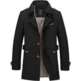 Men's casual jacket mid-length trench coat (Option: Black-L)