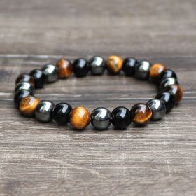 Tiger Eye Stone Bracelet Natural Stone Bracelet (Option: Black 4-8mm)
