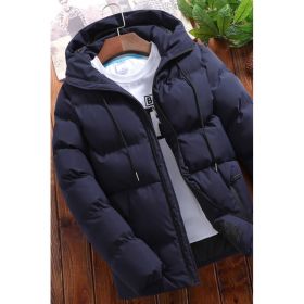 Winter Men's Solid Color Hooded Padded Coat (Option: Navy Blue-4XL)