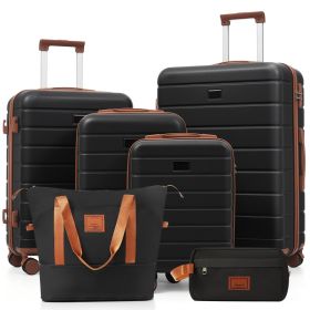 6-Piece Hardside Luggage Set with TSA Lock, 16/20/24/28 Inch Spinner Suitcase Set with Expandable Travel Duffel Bag & Waterproof Toiletry Kit, Adjusta (Option: Black)