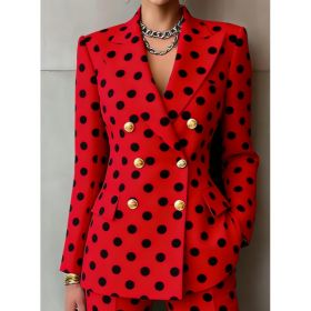 Retro Geometric Double-breasted Suit Jacket For Women, Long-sleeved, Slim Fit, Suitable For Commuting. (Option: Red-S)