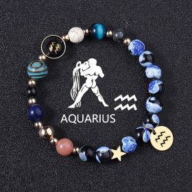 European And American Twelve Constellations Bracelets Blue Flame Agate Eight Planets Bracelet (Option: Aquarian)