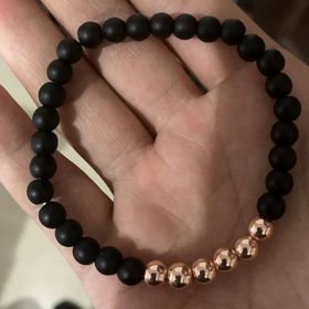 Micro-inlaid crown 6mm matte black plus copper bead bracelet copper inlaid zircon jewelry (Option: KC Gold 6MM Matte)