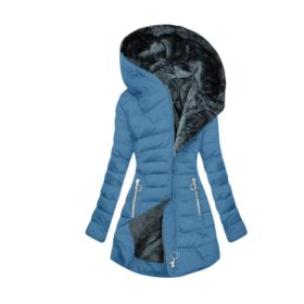 Slim-fit Cotton-padded Jacket Coat Hooded (Option: Blue-S)