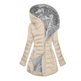 Slim-fit Cotton-padded Jacket Coat Hooded (Option: Apricot gray background-M)