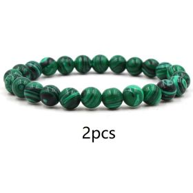 Classic Black Matte Green Malachite Bracelets Suitable Women Men Elastic Strand Jewelry (Option: Green-2pcs)