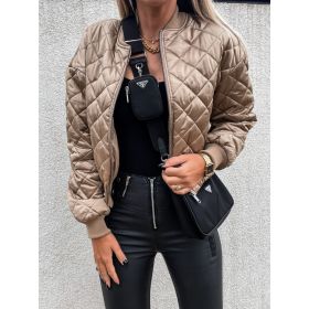 Women's Long-sleeved Solid Color Short Zippered Cotton Jacket (Option: Apricot-XL)