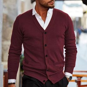 Men's Clothing Sweater Coat Autumn And Winter (Option: Wine Red-M)