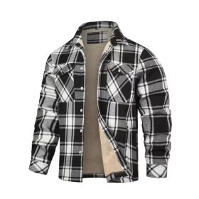 Fleece Lined Men's Jacket Long Sleeve Lapel Plaid (Option: Black A-5XL)