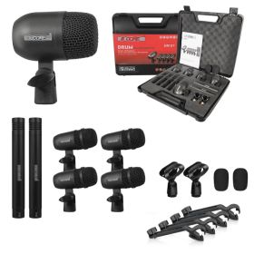5 Core Drum Microphone Kit 7Pc All Metal Drummer Mics Tom/Snare & Cymbals Wired Instrument Drums Set (Option: Black)