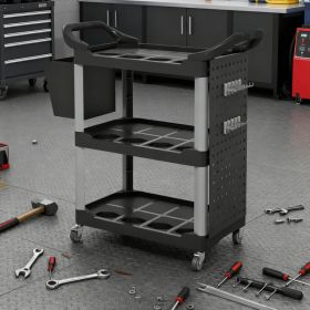 3-Tier Rolling Tool Cart, 200 LBS Capacity Plastic Utility Cart With Side Shelf And Storage Bucket, Tikt0k Sales Prohibited (Option: Black Light Gray)