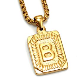 European And American Fashion Men's All-stainless Steel Letter Pendant Gold-plated 18K Titanium Steel Letter Necklace (Option: Gold-B)