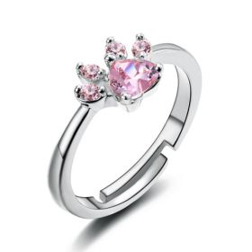 New Cat Bear Dog Paw Ring for Women Jewelry Sets (Option: Pink sliver ring)