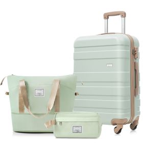 3-Piece Luggage Set  - 24in Checked Suitcase with TSA Lock Travel Duffel Bag Wet-Dry Toiletry Bag,green (Option: Green)