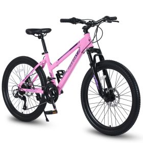 S24103 24 Inch Mountain Bike For Teenagers Girls Women, Shimano 21 Speeds With Dual Disc Brakes And 100mm Front Suspension, White&Pink (Option: pink)