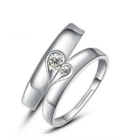 Silver heart diamond ring couple love wedding ring engagement diamond ring men and women marriage wedding heart (Option: Female)