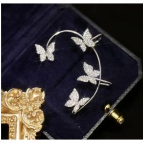 Fashion Earring Butterfly Ear Clip And Ear Hook Jewelry (Option: Left Silver)