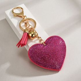 Heart-shaped Rhinestone Leather Keychain With Tassels (Option: 03)