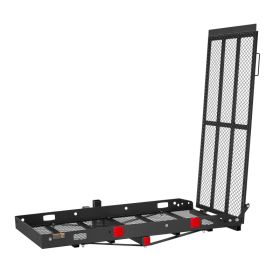 Hitch Mount Wheelchair Carrier Height Adjustable, 500LBS Steel Mobility Scooter Carrier Cargo Basket With Folding Ramp & Stabilizer Kit, Fits 2" Hitch (Option: Default)