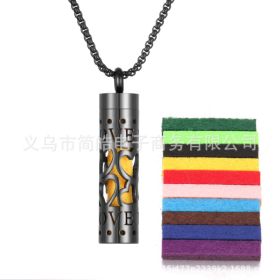Aromatherapy Pendant Perfume Bottle Essential Oil Titanium Steel (Option: 19Black  10 cotton pads)