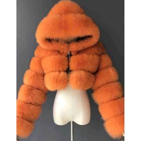 Colorful Short Coat With Hood, Warm Upper Garment, Plus Size (Option: Orange-S)