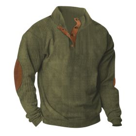Corduroy Casual Stand Collar Long-sleeved Sweater (Option: Army Green-M)