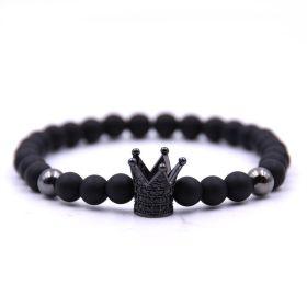 Micro-inlaid crown 6mm matte black plus copper bead bracelet copper inlaid zircon jewelry (Option: Black)