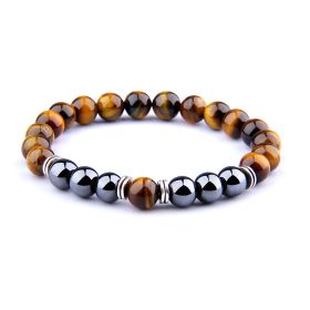 Explosion Style Yellow Tiger Eye Bracelet Fashion Simple Obsidian Alloy Separator Elastic Bracelet (Option: 19cm 4pcs)