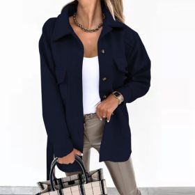 Lapel Jacket Fashion Casual Single-Breasted Coat With Belt Spring Autumn Women's Clothing (Option: Dark Blue-S)