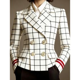 Women's Double-breasted Elegant Suit Jacket (Option: White-XL)