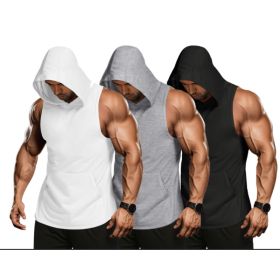 Solid Color Hooded Sleeveless Sports Fitness Europe And The United States Men Loose Vest Top (Option: 3color set-2XL)