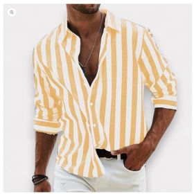 Striped Print Shirt Casual Loose Long-sleeved Shirt Men's Clothing (Option: HDCS05 Yellow-L)