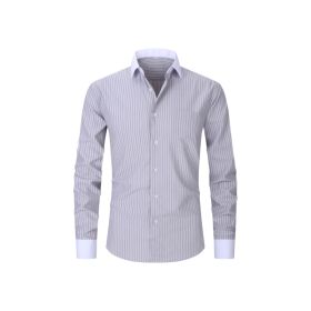 Plaid Striped Long Sleeved Business Shirt (Option: Gray fine vertical strip S)
