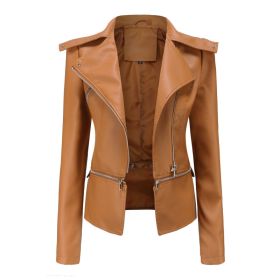 Motorcycle Leather Jacket (Option: Camel-S)